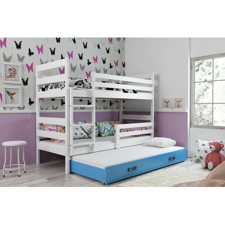 Gyerek emeletes ágy kihúzható ággyal ERYK 200x90 cm Kék Fehér BMS