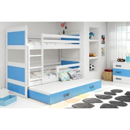 Gyerek emeletes ágy kihúzható ággyal RICO 160x80 cm Kék Fehér BMS