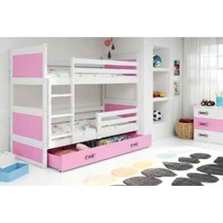 Gyerek emeletes ágy kihúzható ággyal RICO 190x80 cm Rózsaszín Fehér BMS