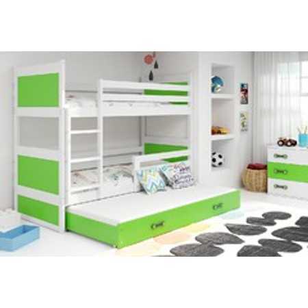 Gyerek emeletes ágy kihúzható ággyal RICO 200x90 cm Zöld Fehér BMS