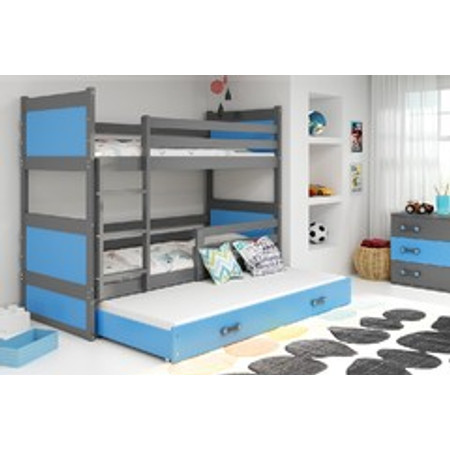 Gyerek emeletes ágy kihúzható ággyal RICO 200x90 cm Kék Szürke BMS