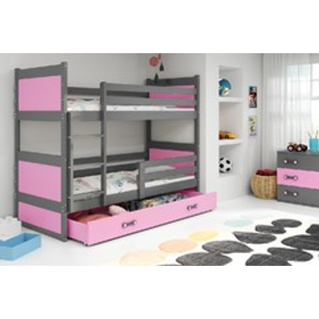 Gyerek emeletes ágy kihúzható ággyal RICO 200x90 cm Rózsaszín Szürke BMS