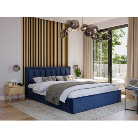 Kárpitozott ágy MOON mérete 90x200 cm Sötét kék TT-FURNITURE