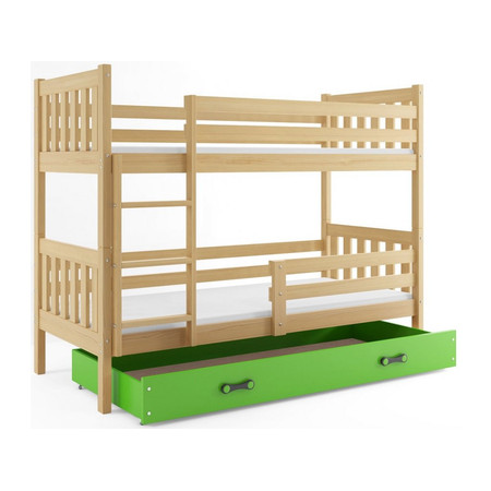 Gyermek emeletes ágy CARINO tárolóhellyel 80x190 cm - fenyő Zöld BMS