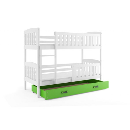 Gyerek emeletes ágy KUBUS tárolóhellyel 80x190 cm - fehér Zöld BMS