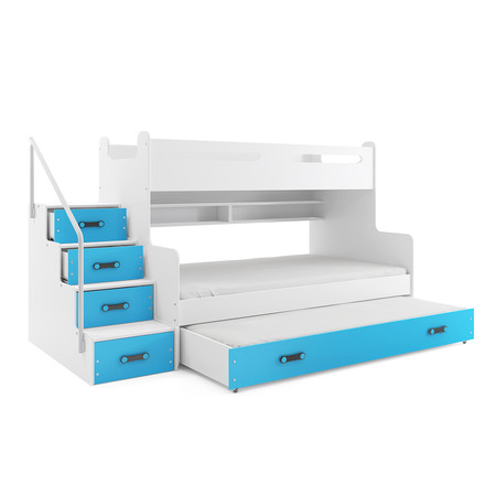 Gyermek emeletes ágy MAX III kihúzható ággyal 80x200 cm - fehér Kék BMS