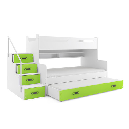 Gyermek emeletes ágy MAX III kihúzható ággyal 80x200 cm - fehér Zöld BMS