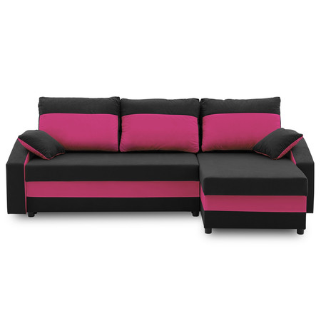 Rohová rozkládací sedací souprava HEWLET PLUS color Černá + růžová SG-nábytek