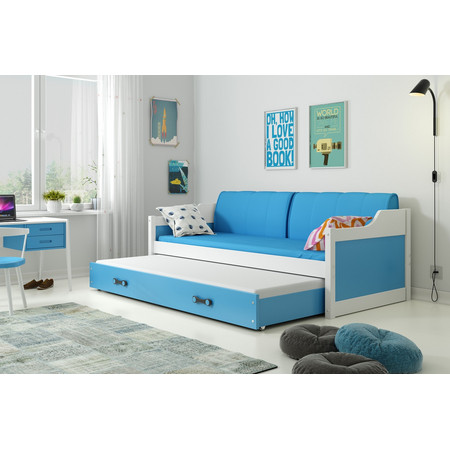 Dětská postel nebo gauč s výsuvnou postelí DAVID 200x90 cm Modrá Borovice BMS