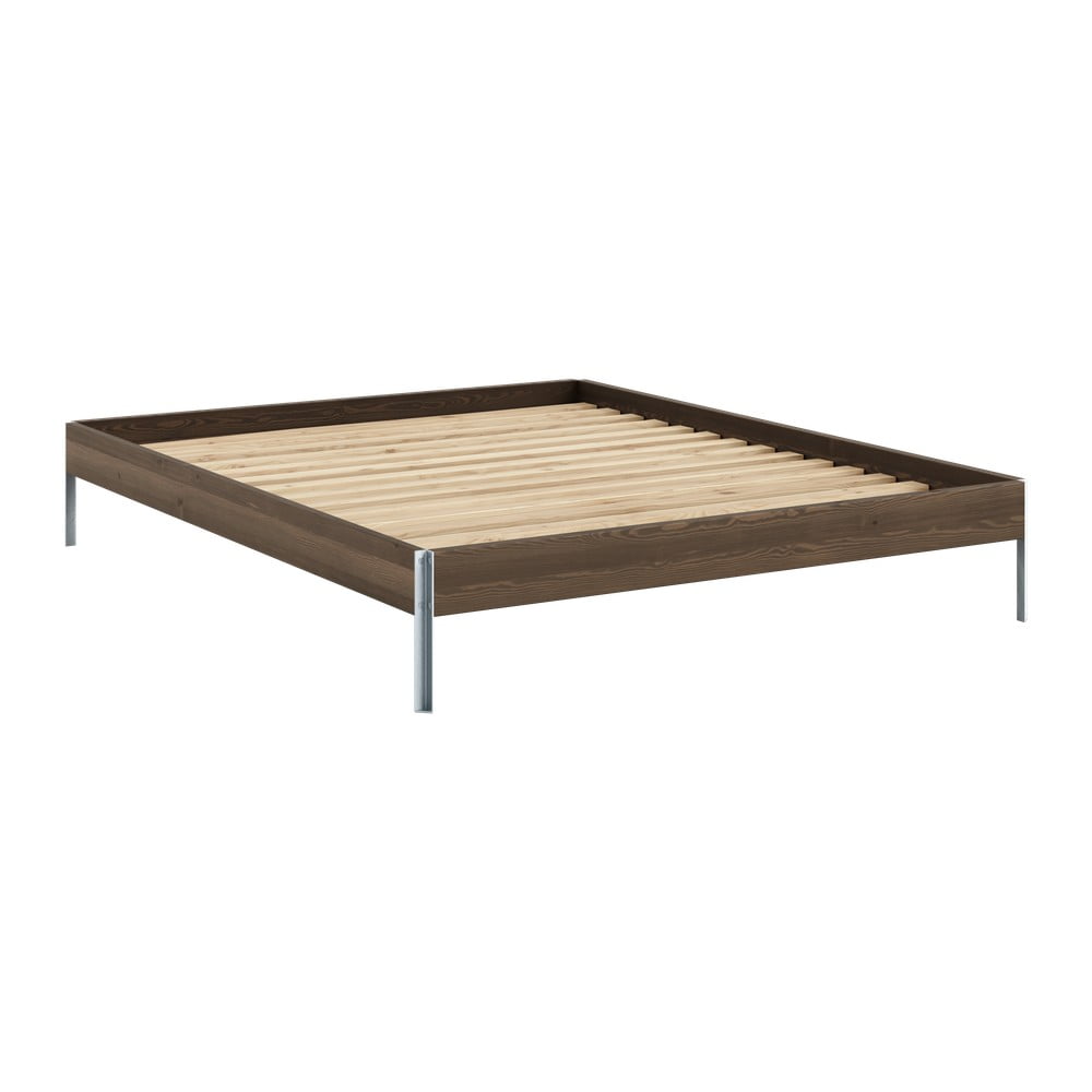 Barna borovi fenyő franciaágy ágyráccsal 160x200 cm Core – Karup Design