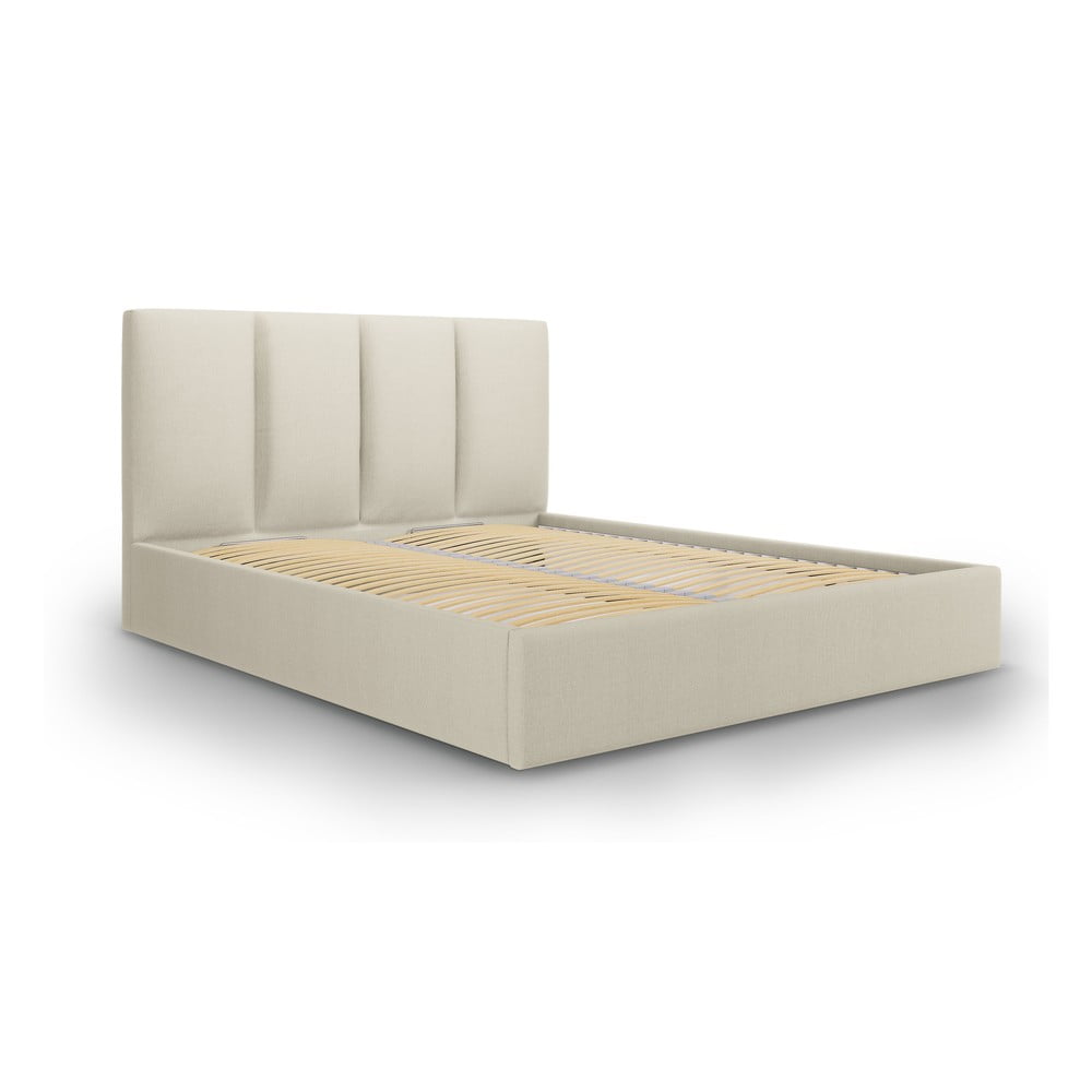 Bézs kárpitozott franciaágy tárolóhellyel ágyráccsal 180x200 cm Juniper – Mazzini Beds