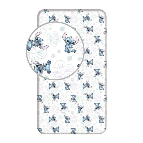 Fehér gumis egyszemélyes pamut gyerek lepedő 90x200 cm Lilo and Stitch "Ohana White"  – Jerry Fabrics