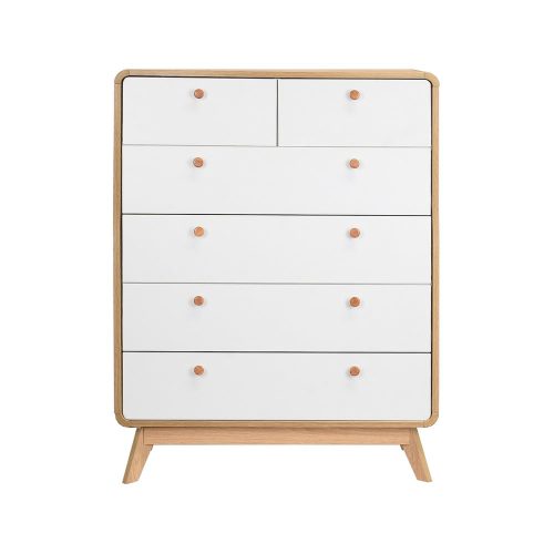 Fehér-natúr színű magas komód tölgyfa dekorral 81x104 cm Caitlin – Støraa