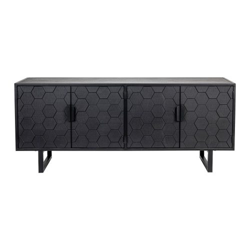 Fekete borovi fenyő alacsony komód 140x58 cm Linc – White Label