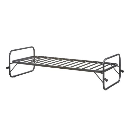 Fekete fém összecsukható egyszemélyes ágy ágyráccsal 90x200 cm Lucy – WOOOD