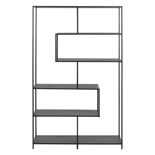 Fekete könyvespolc kőrisfa dekorral 114x185 cm Seaford – Actona