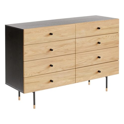 Fekete-natúr színű alacsony komód tölgyfa dekorral 130x87 cm Jugend – Woodman