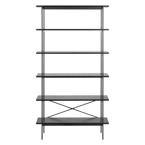 Fekete polcos állvány kőrisfa dekorral 94x172 cm Angus – Actona