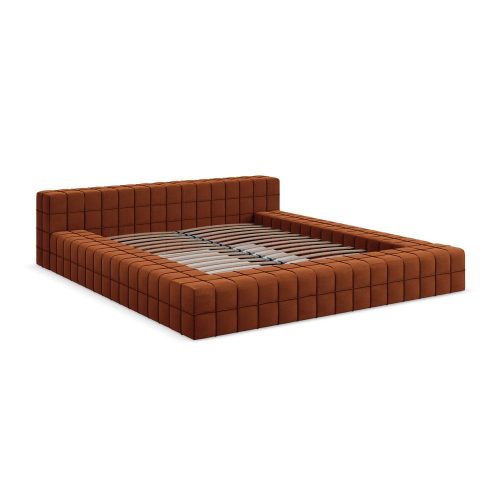 Kárpitozott franciaágy terrakotta színű ágyráccsal 160x200 cm Akela – Makamii