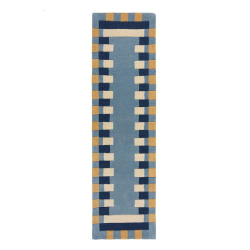 Kék kézi szövésű gyapjú futószőnyeg 60x230 cm Kai Wool Border – Flair Rugs