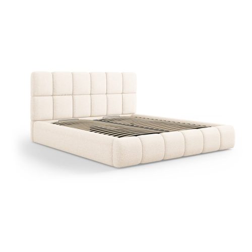 Krémszínű kárpitozott ágyneműtartós franciaágy ágyráccsal 160x200 cm Bellis – Micadoni Home