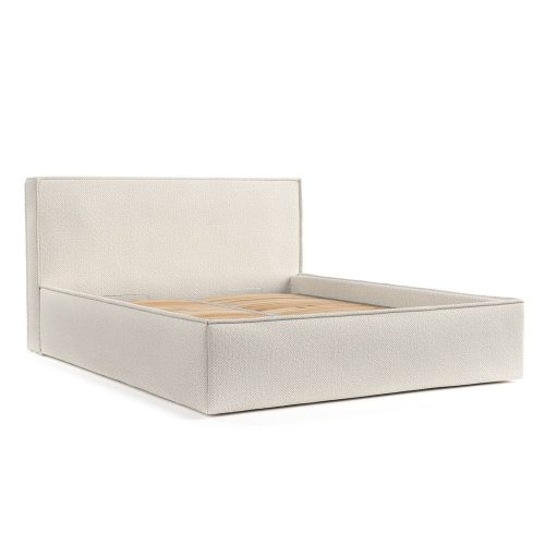 Krémszínű kárpitozott ágyneműtartós franciaágy ágyráccsal 160x200 cm Lounge L – Maison de Rêve