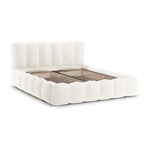 Krémszínű kárpitozott ágyneműtartós franciaágy ágyráccsal 180x200 cm Lupine – Micadoni Home
