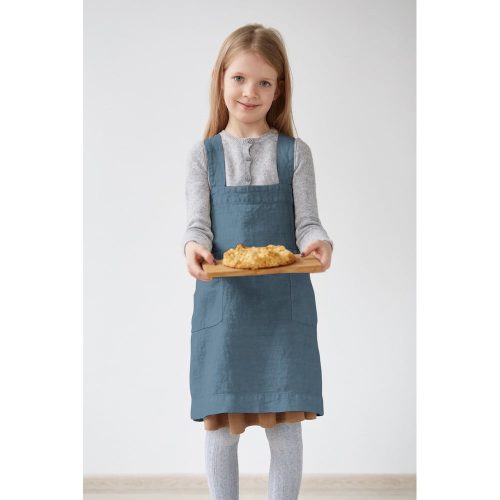 Pinafore kék gyerek len kötény