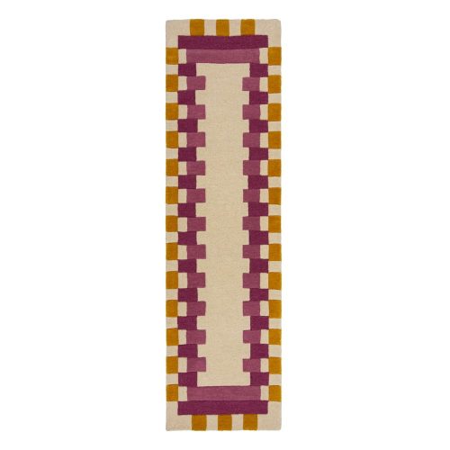 Sárga-rózsaszín kézi szövésű gyapjú futószőnyeg 60x230 cm Kai Wool Border – Flair Rugs