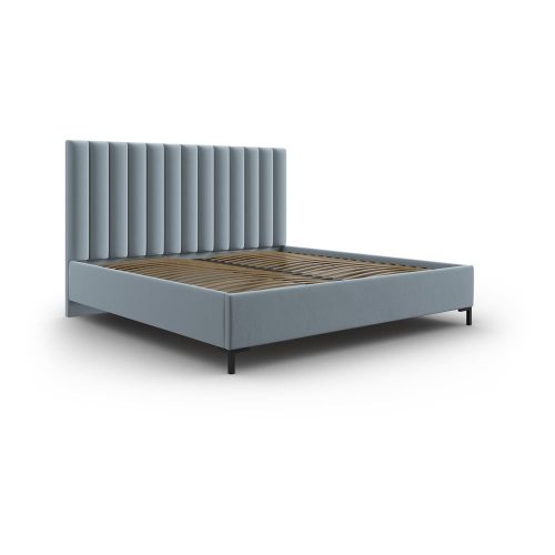 Világoskék kárpitozott ágyneműtartós franciaágy ágyráccsal 200x200 cm Casey – Mazzini Beds