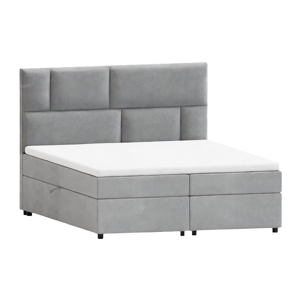 Világosszürke ágyneműtartós boxspring ágy 180x200 cm Lola – Ropez