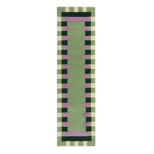 Zöld-lila kézi szövésű gyapjú futószőnyeg 60x230 cm Kai Wool Border – Flair Rugs
