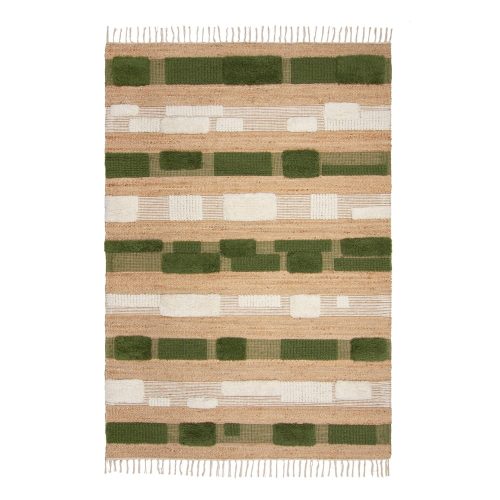Zöld-natúr színű kézi szövésű jutakeverék szőnyeg 120x170 cm Medina Blocks – Flair Rugs