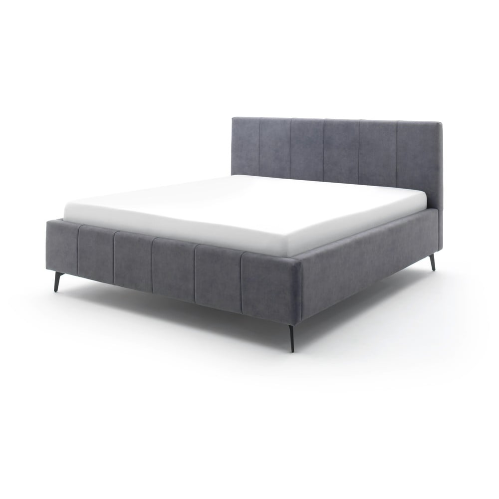 Antracitszürke kárpitozott franciaágy tárolóhellyel ágyráccsal 160x200 cm Lizzano – Meise Möbel