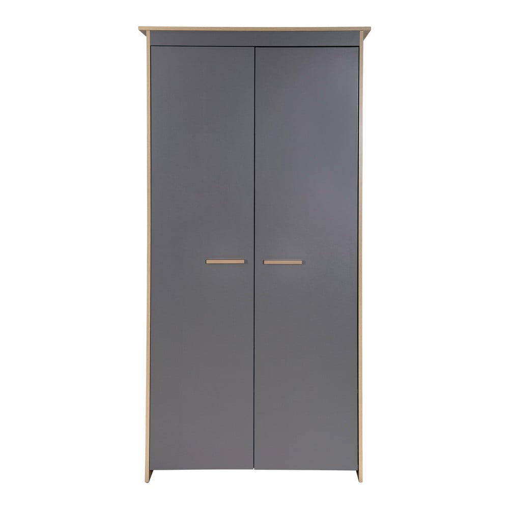 Antracitszürke-natúr színű gyerek ruhásszekrény tölgyfa dekorral 50x190x96 cm Anna – Roba