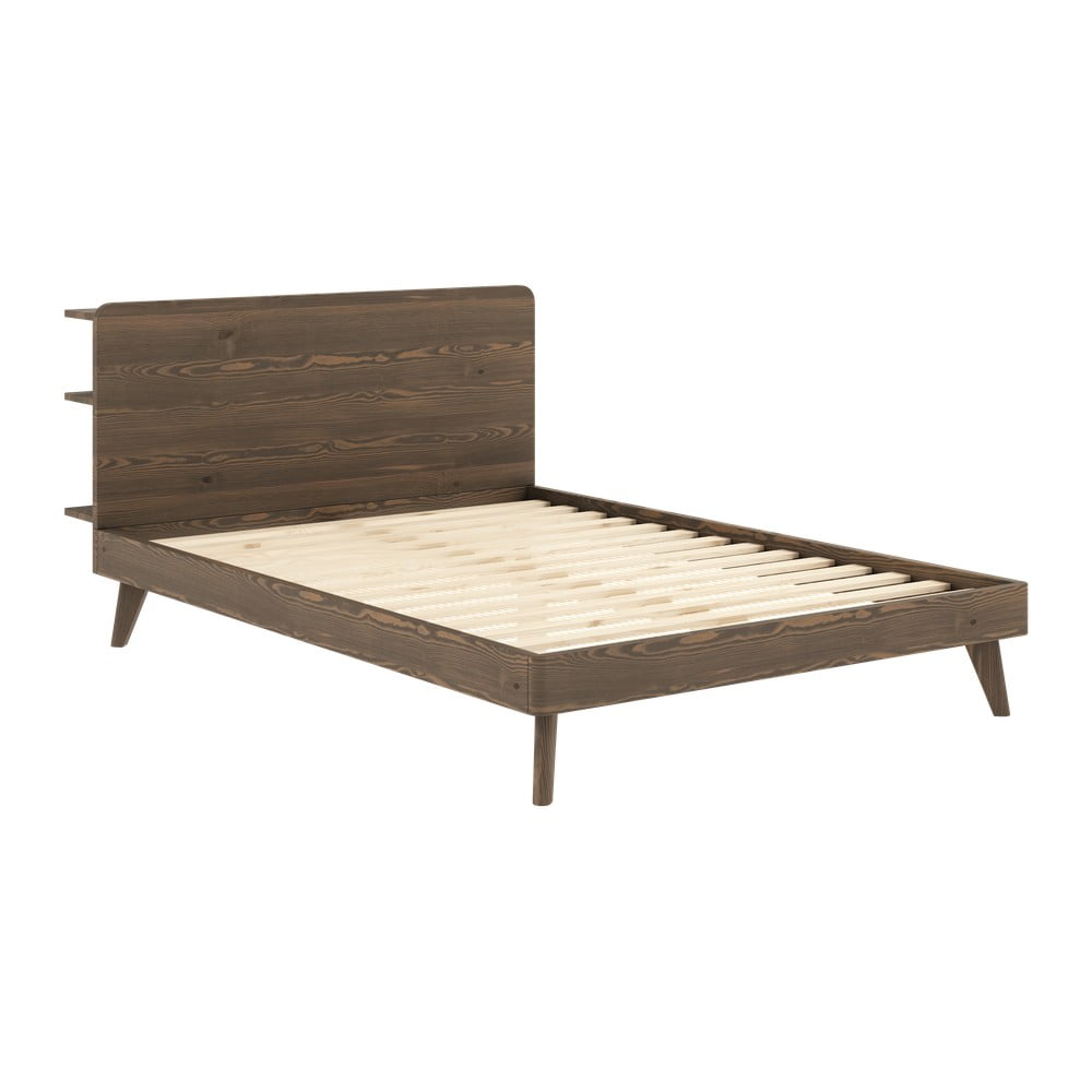 Barna borovi fenyő franciaágy ágyráccsal 180x200 cm Retreat – Karup Design