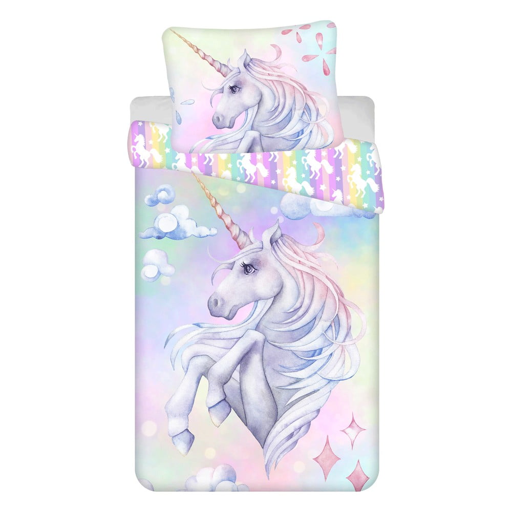 Egyszemélyes pamut gyerek ágyneműhuzat 140x200 cm Unicorn "Pastel Rainbow"  – Jerry Fabrics