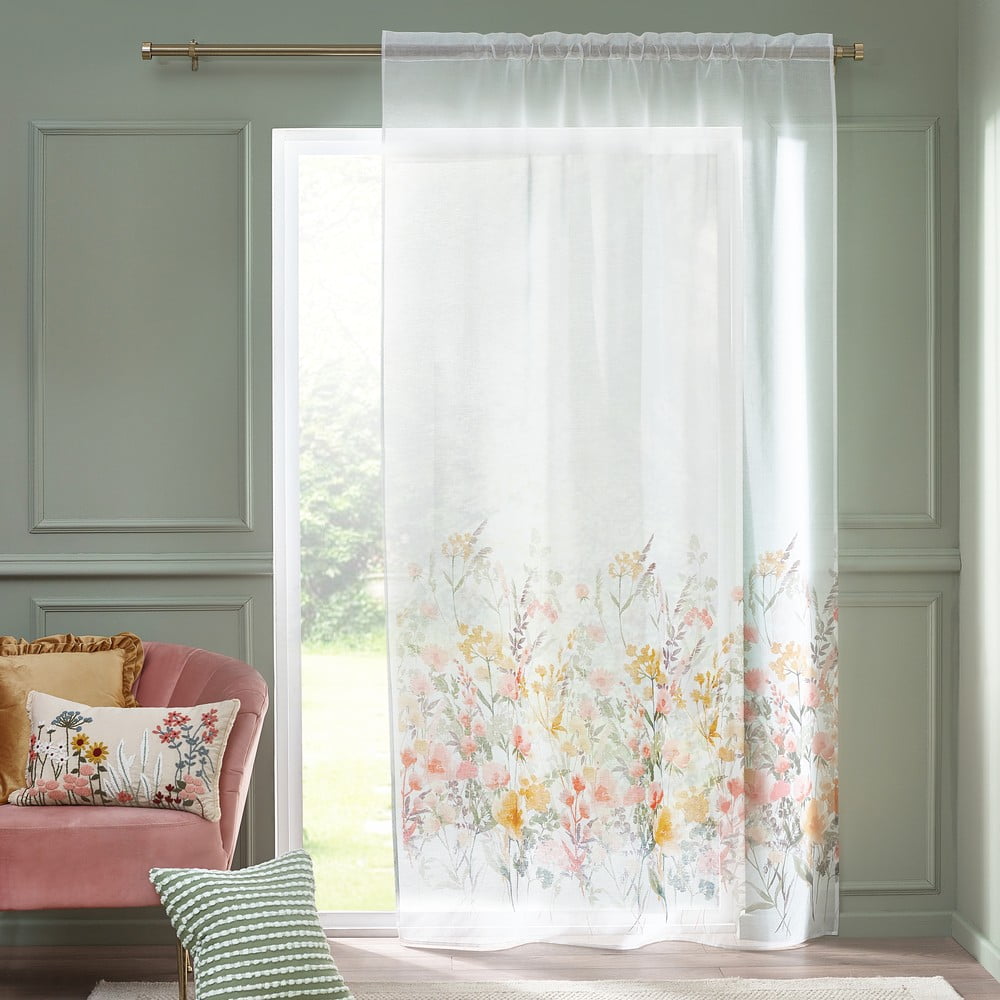 Fehér voile fényáteresztő függöny 140x137 cm Countryside Floral – Catherine Lansfield