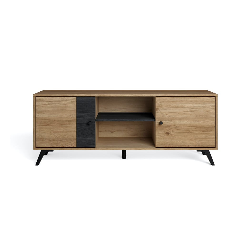 Fekete TV-állvány tölgyfa dekorral 136x53 cm Natura - Marckeric