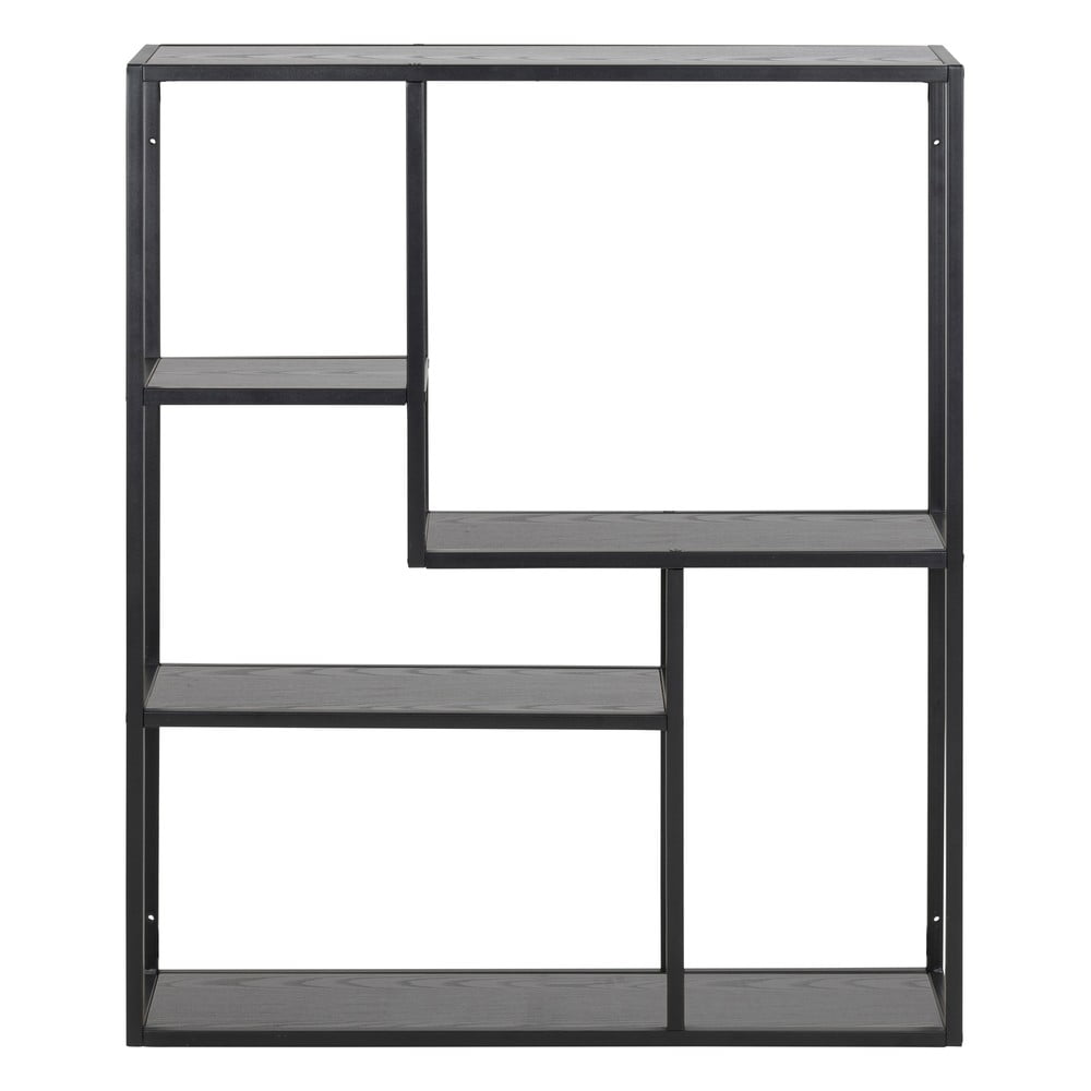 Fekete fali könyvespolc kőrisfa dekorral 75x91 cm Seaford – Actona