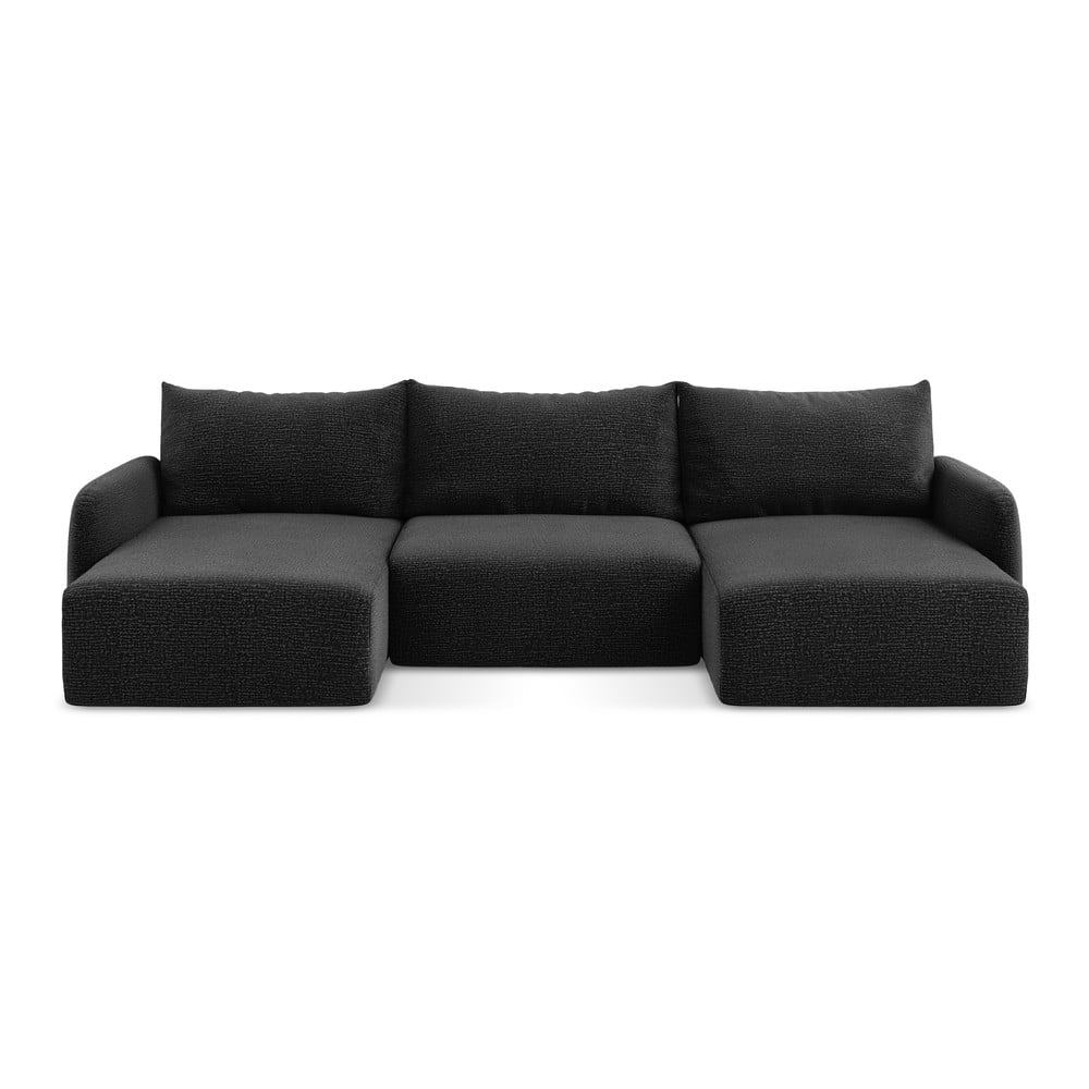 Fekete kinyitható-tárolóhelyes sarokkanapé Kalena – Makamii