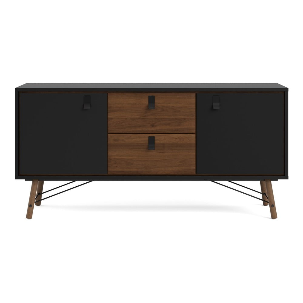Fekete komód diófa dekorral 150x72x40 cm Ry – Tvilum