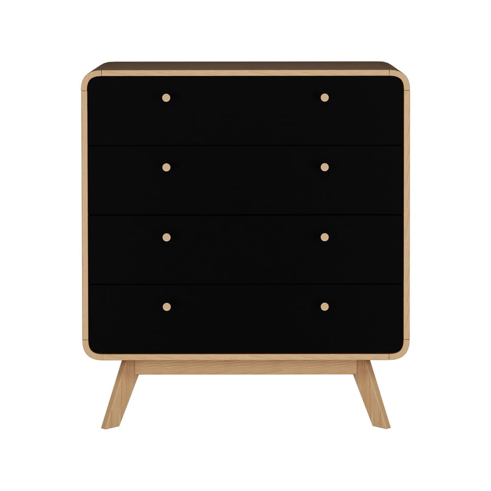 Fekete-natúr színű magas komód tölgyfa dekorral 80x88 cm Cassie – Støraa