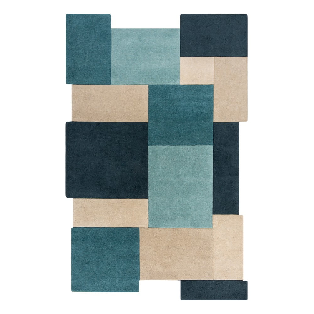 Kék-bézs gyapjú szőnyeg 150x240 cm Abstract Collage – Flair Rugs