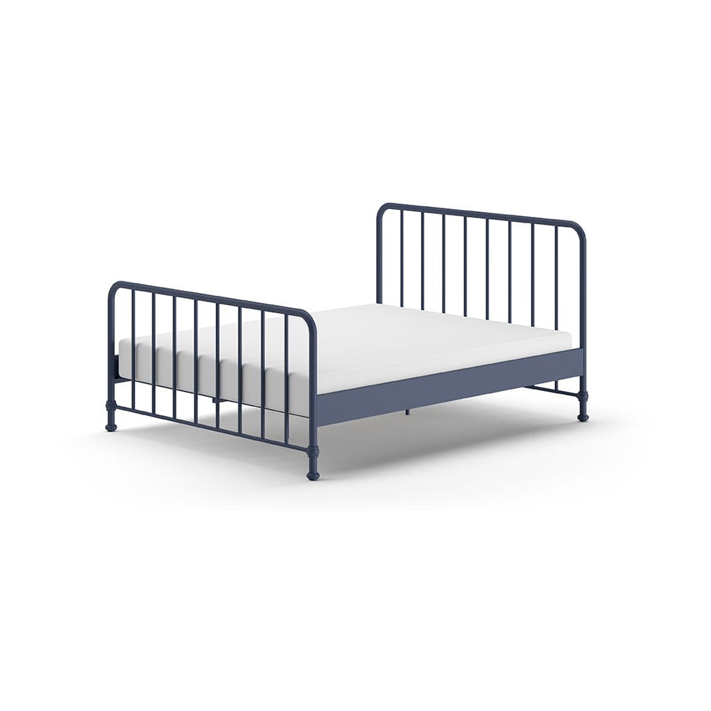 Kék fém franciaágy ágyráccsal 160x200 cm BRONXX – Vipack