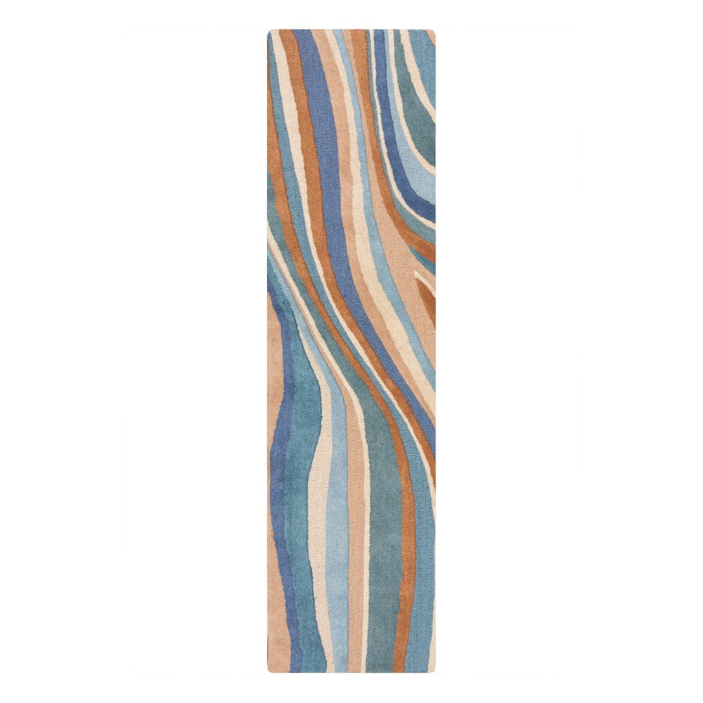Kék kézi szövésű gyapjú futószőnyeg 60x230 cm Abstract Flow – Flair Rugs