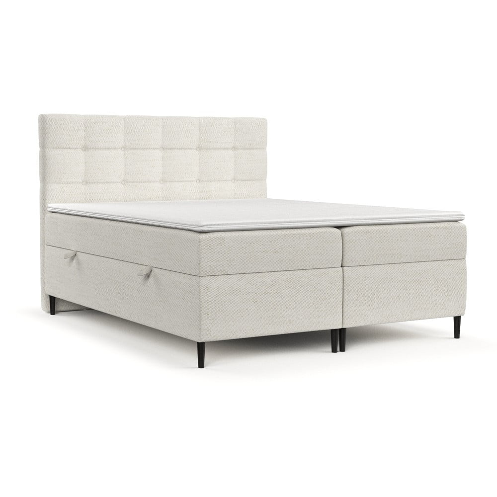 Krémszínű ágyneműtartós boxspring ágy 200x200 cm Urbaneo – Maison de Rêve
