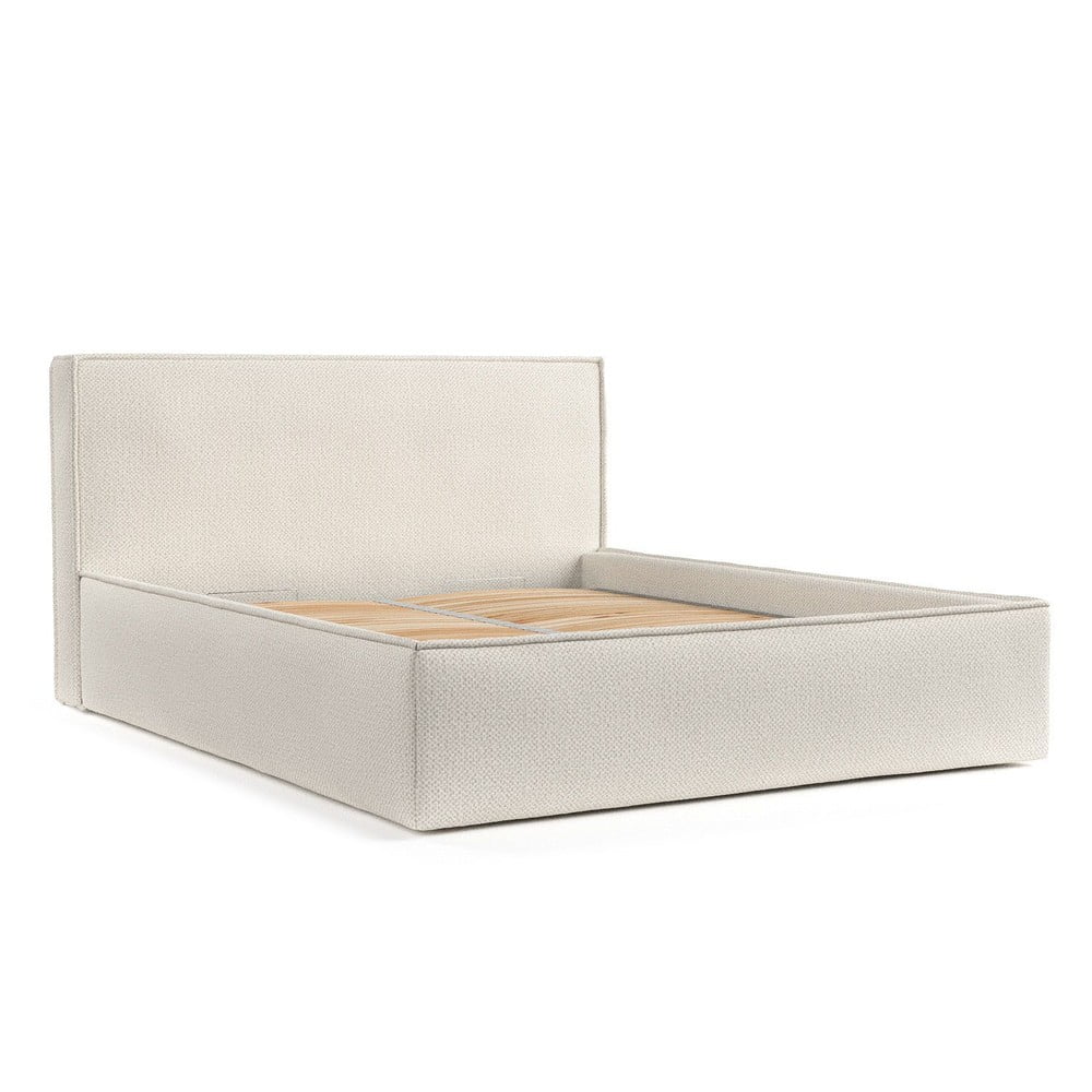 Krémszínű kárpitozott ágyneműtartós franciaágy ágyráccsal 180x200 cm Lounge L – Maison de Rêve