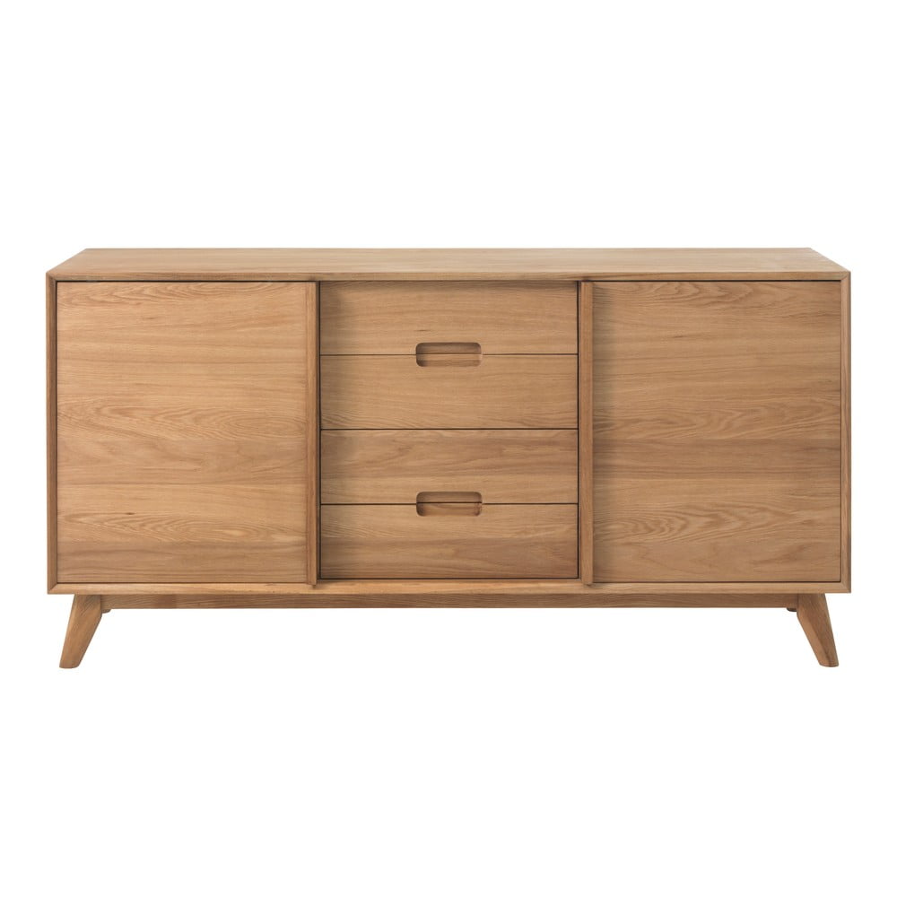 Natúr színű alacsony komód tölgyfa dekorral 160x80 cm Rho – Unique Furniture