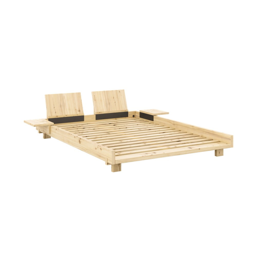 Natúr színű borovi fenyő franciaágy ágyráccsal 160x200 cm Social Bed – Karup Design